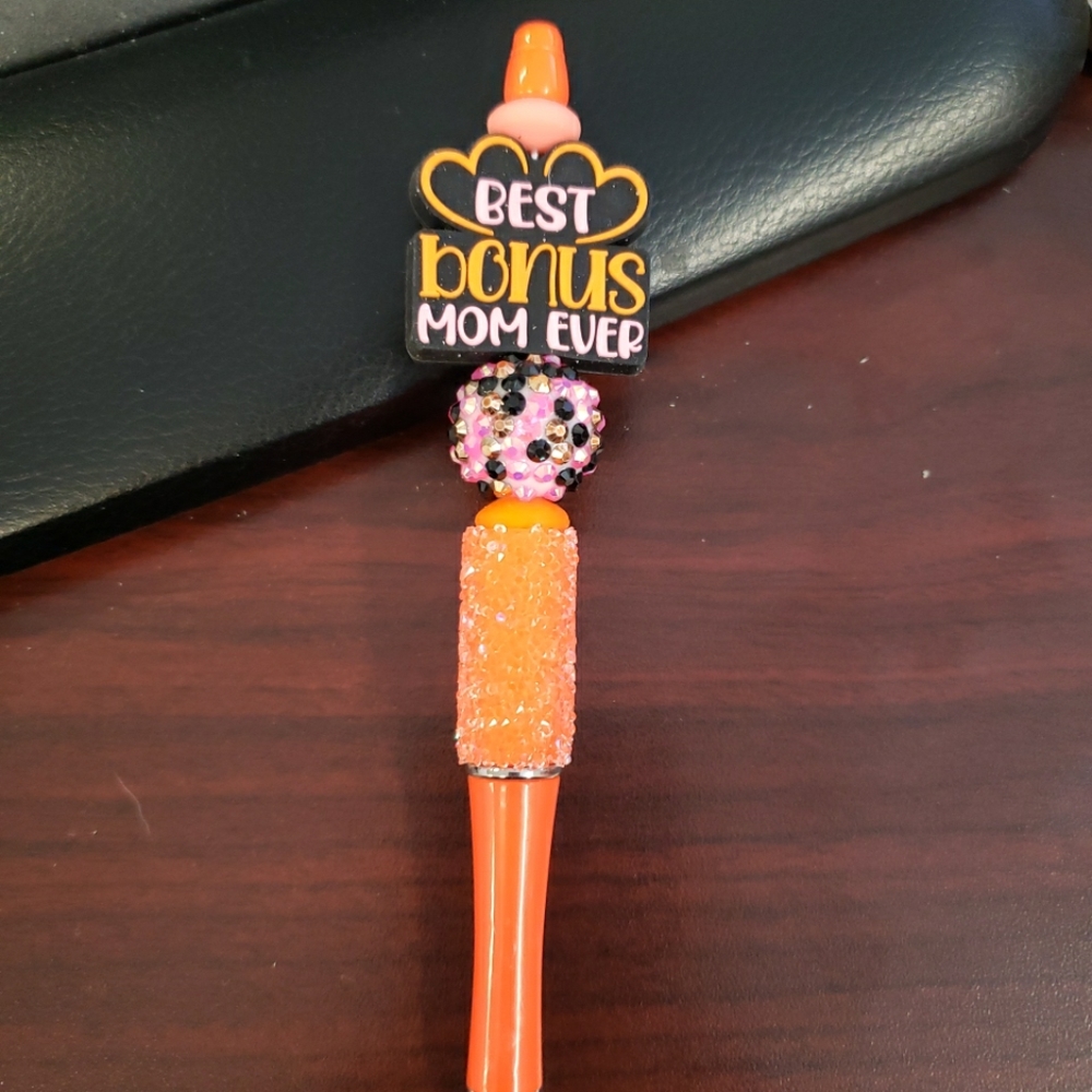 New Handmade Best Bonus Mom Ever Focal Bead Beaded Pen